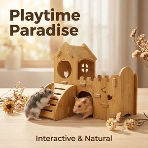 Wood Double Staircase Hamster Hideout House <b>Slide</b> Tunnel Durable Eco-friendly Anti-Chewing Play Structure for <b>Small</b> Pets - Product Image 2