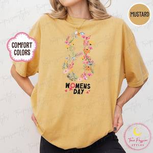 T-shirt da Donna Comfort Colors per la Giornata Internazionale della Donna, Stampa Floreale, Manica Corta, Vestibilità Ampia, Primavera-Estate, Collo Tondo, 100% Cotone - Product Image 1