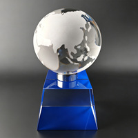 Neelpure 183626 Globo Terráqueo de Cristal Grabado con Mapa del Mundo, Premio Personalizado con Logotipo Grabado con Láser y Base de Cristal Azul Brillante
