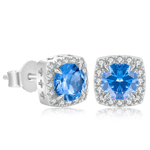Pendientes de Flor con Circonita Azul, Plata 925, Baño de Oro Blanco, Joyería Hip Hop, Hipoalergénicos, Circonita Cúbica 5A, Piedra Azul - Product Image 2
