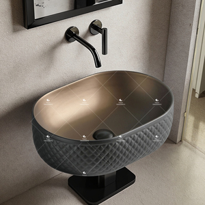 Lavabo da Appoggio in Ceramica di Forma Ovale, Design di Lusso, Facile da Pulire, Effetto Vetro, per <span class=keywords><strong>Bagno</strong></span> - Product Image 2