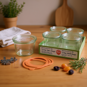 Weck Round Rim Jar 100 1/2 Liter Mold Shape 4 Jars With Rubber <b>Rings</b> And <b>Clips</b> - Product Image 3