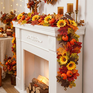Guirlande de feuilles d'érable artificielles d'automne avec citrouilles et tournesols, 100cm-200cm, décoration pour cheminée, balcon - Product Image 1