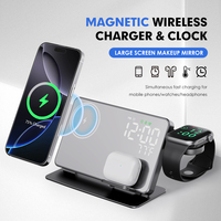 Usine En Gros 15W 3 en 1 Station De Recharge Sans Fil Magnétique Miroir De Maquillage Support De Recharge Sans Fil Horloge De Table Chargeur De Téléphone