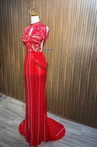 ชุดเดรสผ้าไหมทรงเมอร์เมดแขนกุดหรูหราประดับคริสตัลคุณภาพสูงสำหรับผู้หญิง ผลิตในเวียดนาม ลดราคาสุดพิเศษ - Product Image 4