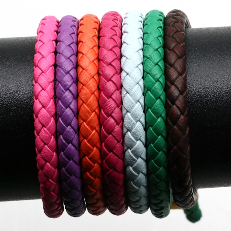 Corda de couro trançado real de 3-8mm, corda de couro para pulseiras, cordão trançado de couro de vaca para fabricação de jóias