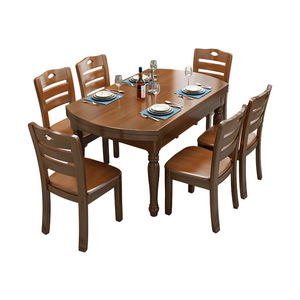 Hengke Furniture Solid Wood Extendable <b>Dining</b> <b>Table</b> Set 6 Piece For <b>Dining</b> Room Space Saving Design - Product Image 4