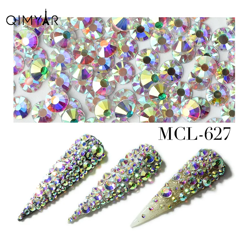 Shiny Round AB & White color 3D Non Hot Fix Flatback Nail Rhinestones Nails Decoracion