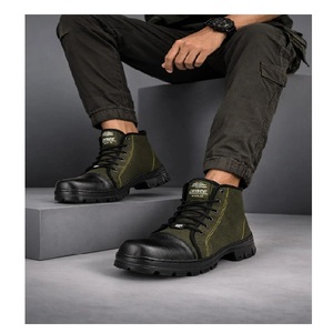 Bottes décontractées en cuir véritable à tige haute pour hommes, design à lacets durable, bottes de marche en plein air, semelle en caoutchouc antidérapante - Product Image 2
