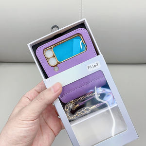 เคสฝาพับหนังสำหรับเดินทาง, กระเป๋าใส่โทรศัพท์มือถือพร้อมสายหนังเคลือบผิวด้วยไฟฟ้า - Product Image 5