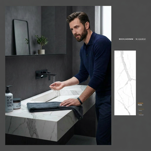 Carreaux de porcelaine en marbre blanc de designer Bianco Pearl 80*240*1.5 cm Plan de travail Salle de bain Table 800*2400*15 mm Dalle de sol 20mm - Product Image 1