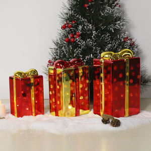 Led Decorative Glass <strong>Present</strong> Red &amp; Green Snowflake Pattern Festive Christmas <strong>Light</strong> <strong>up</strong> Gift <strong>Box</strong> Ornament - Product Image 1