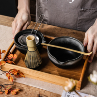 Nouveautés Set de fouet et bols japonais Matcha Logo personnalisé Service à thé Matcha en céramique noire