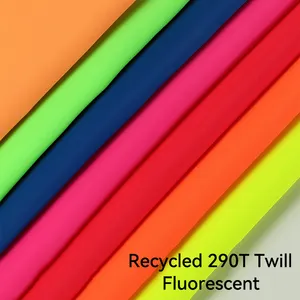 Waterdichte Neon Fluorescerende Stoffen Pu Coating 290T 100% Gerecycleerde Keperstof Fluorescerende Stoffen Voor Werkkleding