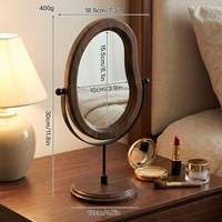 Miroir de Maquillage Moderne en Bois de Noyer Double Face Écologique avec Cadre en Bois, Miroir de Table Pivotant à 360° pour Coiffeuse