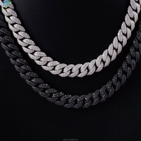 Collier en argent S925 avec diamants noirs, 2 rangées, 10 mm-12 mm, moissanite, chaîne cubaine hip-hop pour homme, panthère noire pour bijoux de mode