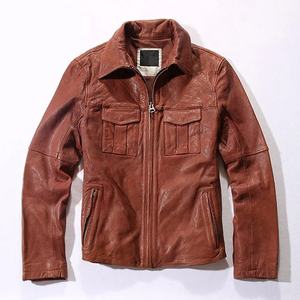 Court-marron printemps automne mode décontracté hommes vestes en cuir au tannage végétal de haute qualité - Product Image 5