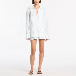 <span class=keywords><strong>Camicia</strong></span> Casual da <span class=keywords><strong>donna</strong></span> personalizzata in canapa primavera estate camicie a maniche lunghe nere taglie forti all'uncinetto camicette lunghe in <span class=keywords><strong>lino</strong></span> con colletto - Product Image 3