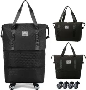 Fabrika özel genişletilebilir katlanabilir haddeleme silindir çanta haddeleme bagaj organizatör çantası Yoga spor tekerlekler ile çanta üzerinde taşımak