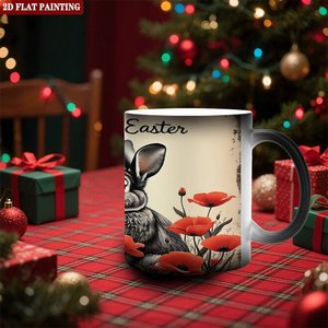 Heat Sensitive Mug Frosted Black 11oz Ceramic Sublimation Blank Cup Easter <b>Rabbit</b> Poppy Design - Product Image 2