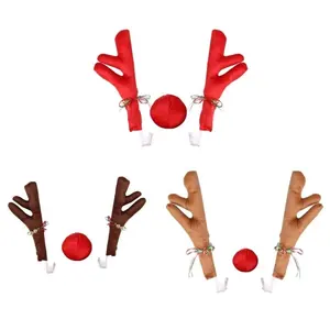 Car Reindeer Antlers Nose Christmas Decorations Ornaments Families Pendant for Car Window Roof-Top Grille Rudolph Reindeer Kit
