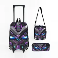 Ensemble de sacs à dos à roulettes pour enfants avec motif robots mécaniques, boîte à lunch et trousse à crayons, pour filles/garçons