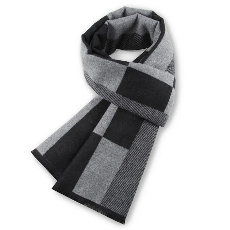 秋の新しいスタイルの卸売暖かいパシュミナカシミヤスカーフ厚手のチェック柄高級冬スカーフ男性用