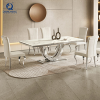 Ensemble de table à manger rectangulaire en marbre blanc pour 8 personnes, meubles