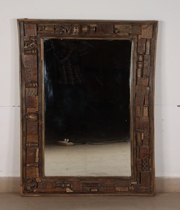 Miroir mural artisanal en bois massif avec finition en bois naturel, miroir décoratif pour l'entrée, la salle de bain et la chambre à coucher - Product Image 1