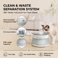 Automatischer Haustier-Trinkbrunnen für Katzen mit Akku, 360°-Radar, FDA-zertifiziertem Glasbehälter, kein Verbrauchsmaterial, 4000mAh, UVC-Sterilisation, sicher, OEM