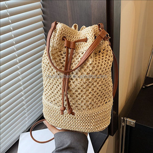 Unisex Eco-Friendly Single Strap <b>Straw</b> Bucket <b>Bag</b> Handmade Woven 1-1.9L Capacity Party Travel Application DAQI Polyester Lining - Product Image 2