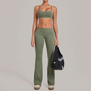 Completo Sportivo da Yoga a Gamba Lunga, Leggings Aderenti ad Asciugatura Rapida, Pantaloni a Gamba Larga, Reggiseno Sportivo, Set Yoga Personalizzabile con Logo per Donna - Product Image 4