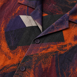 <span class=keywords><strong>Camicia</strong></span> da uomo a maniche corte con colletto camp, in misto poliestere e <span class=keywords><strong>lino</strong></span>, stampa astratta viola e <span class=keywords><strong>arancione</strong></span>, vestibilità rilassata, casual estiva, OEM - Product Image 3