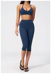 Womens Sportswear <b>Gym</b> Tank Top Vest Workout Capri Pants Sets Clothes Fold Waisy Yoga <b>Leggings</b> Sports Bra Set - Product Image 2