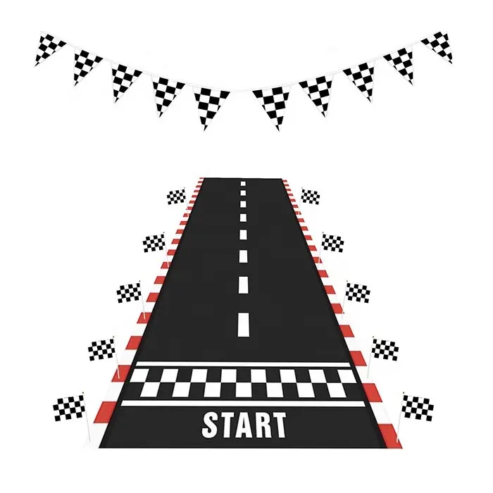 Corrida Checkered Flag Set 6.6x2 pés de comprimento Racetrack Floor Running Mat 6.6 pés Checkered Corrida Pennant Banner