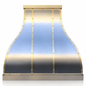 <span class=keywords><strong>Hotte</strong></span> de cuisine électrique murale en acier inoxydable de 48 pouces, forme cloche, sur mesure, avec rivets en laiton, finition brossée, style campagne française pour hôtel - Product Image 2