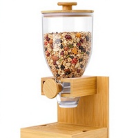 Contenants à céréales en PET transparent de 2 L et 3,5 L avec base en bambou, distributeur rotatif de nourriture sèche pour riz, noix, organisation de la cuisine