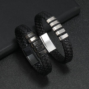 Wholesale Men's Personalized Woven <strong>Leather</strong> Bracelets Fashionable Simple Commuting <strong>Wristbands</strong> Fashionable <strong>Bangles</strong> - Product Image 1
