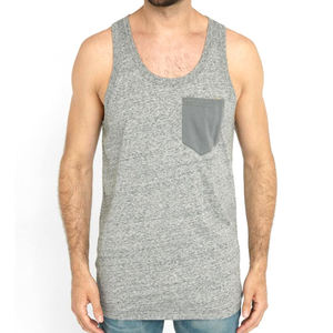 Gray Slim-Fit summer Cotton Tank <b>Top</b> with pocket - Product Image 1