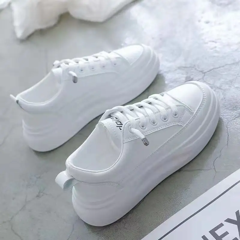 PU leather fashion white school shoe height increasing platform fitness walking women's casual shoes