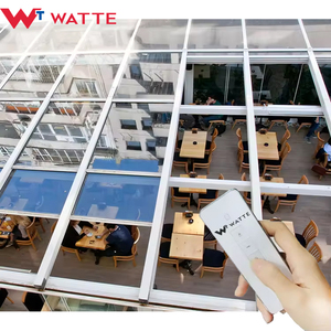 Auvent coulissant électrique rétractable en verre pour terrasse extérieure, restaurant/café, couverture de protection contre <span class=keywords><strong>le</strong></span> soleil et la pluie pour maison, plat pour café - Product Image 2