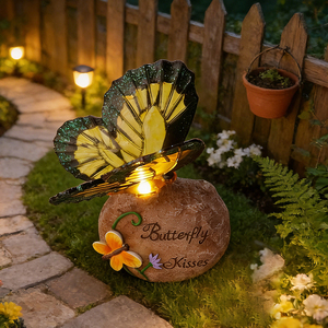 Statue de papillon en résine peinte à la main, motif papillon, pierre solaire, texture douce, pour jardin extérieur, veilleuse artistique, modèle décoratif - Product Image 5