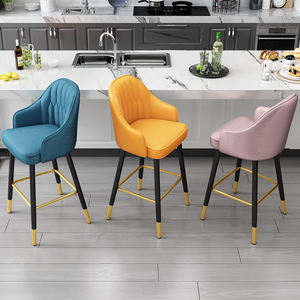 Chaises de <span class=keywords><strong>Bar</strong></span> de luxe pour Restaurant, mobilier de cuisine nordique, bon marché, comptoir haut en métal moderne, tabouret de <span class=keywords><strong>Bar</strong></span> en velours avec dossier - Product Image 6