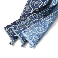 Tissu en denim jacquard bleu à franges roses, 80% coton, pour jeans, 12 oz, tissu en denim de haute qualité, vente en gros
