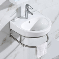 Oferta en Hoteles: Lavabo de Porcelana Cerámico para Baño, Montado en Pared, Diseño Artístico, con un Solo Orificio