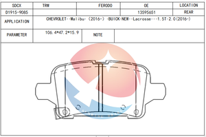 ผ้าเบรกหลัง SDCX รุ่น D1915-9085 สำหรับ Malibu 2016 / OPEL - Product Image 3