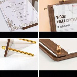 Exhibidor de Carteles A4 de Madera Sólida para Menús, Listas de Precios, Café, Té y Leche, Diseño Vertical de Escritorio con Detalles en Latón - Product Image 3