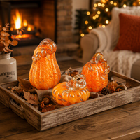 Ornement Citrouille en Verre Artisanal Style Murano pour Décoration de Table d'Halloween, de Thanksgiving et d'Automne, Cadeau de Fêtes