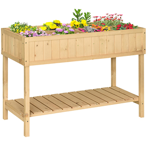 Outsunny Cama de jardín elevada de madera Huerto colgante urbano con 8 rejillas y estante inferior para plantas de jardín 120x60x81cm - Product Image 1