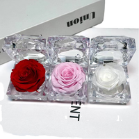 Rose éternelle, boîte cadeau carrée en acrylique faite à la main, roses préservées, fleurs, bague, décoration de mariage à domicile, prix d'usine